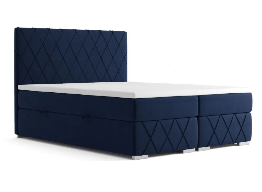 Łóżko kontynentalne AVELA 180 granatowe velvet z przeszyciami | MIRAT. styl GLAMOUR