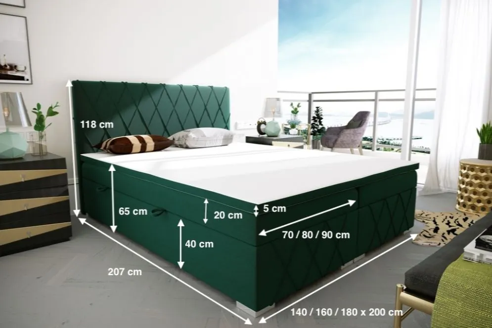 Łóżko kontynentalne AVELA 180 jasno szare velvet z przeszyciami | MIRAT. styl GLAMOUR