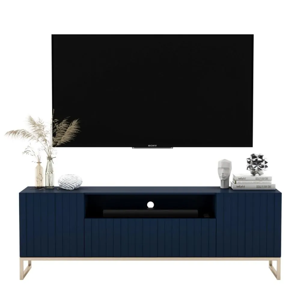 Szafka RTV TAL 2D1K 150cm granatowa mat stojąca I sklep meblowy MIRAT. styl GLAMOUR, LOFT, RYFLOWANY kolekcja TAL