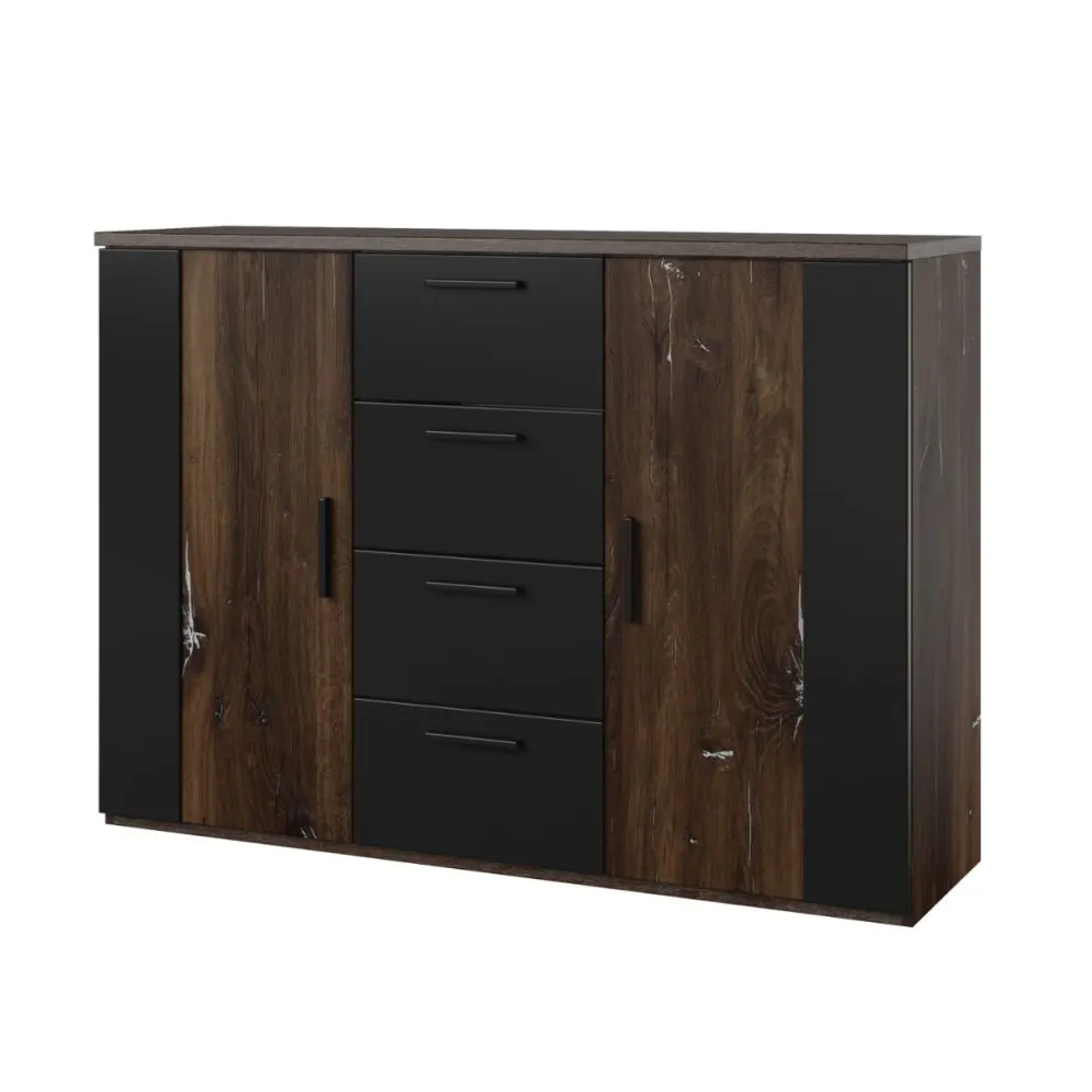 Komoda SIGMA 2D4S 132cm dąb flagstaff srebrny/czarny mat z szufladami I sklep meblowy MIRAT. styl LOFT
