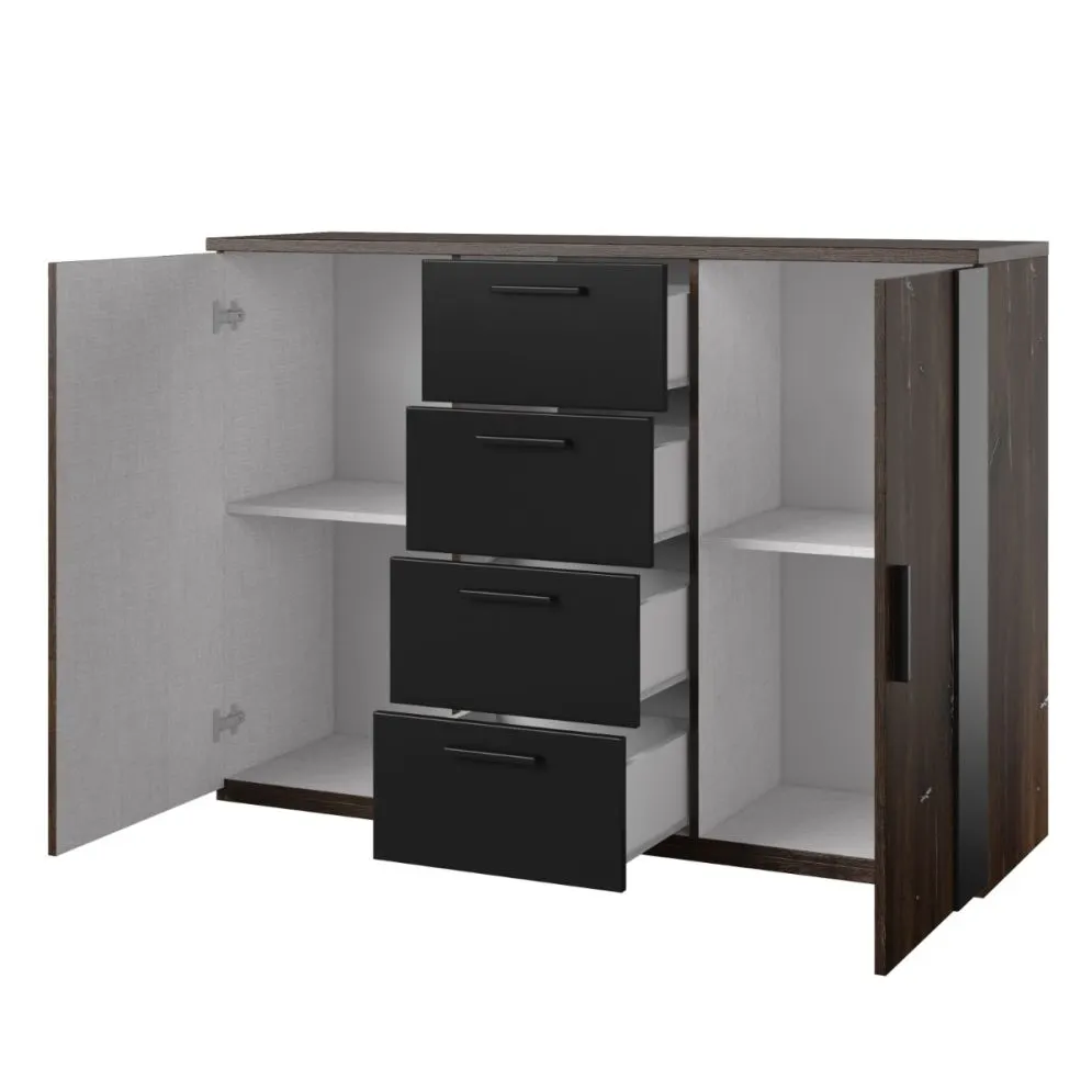 Komoda SIGMA 2D4S 132cm dąb flagstaff srebrny/czarny mat z szufladami I sklep meblowy MIRAT. styl LOFT