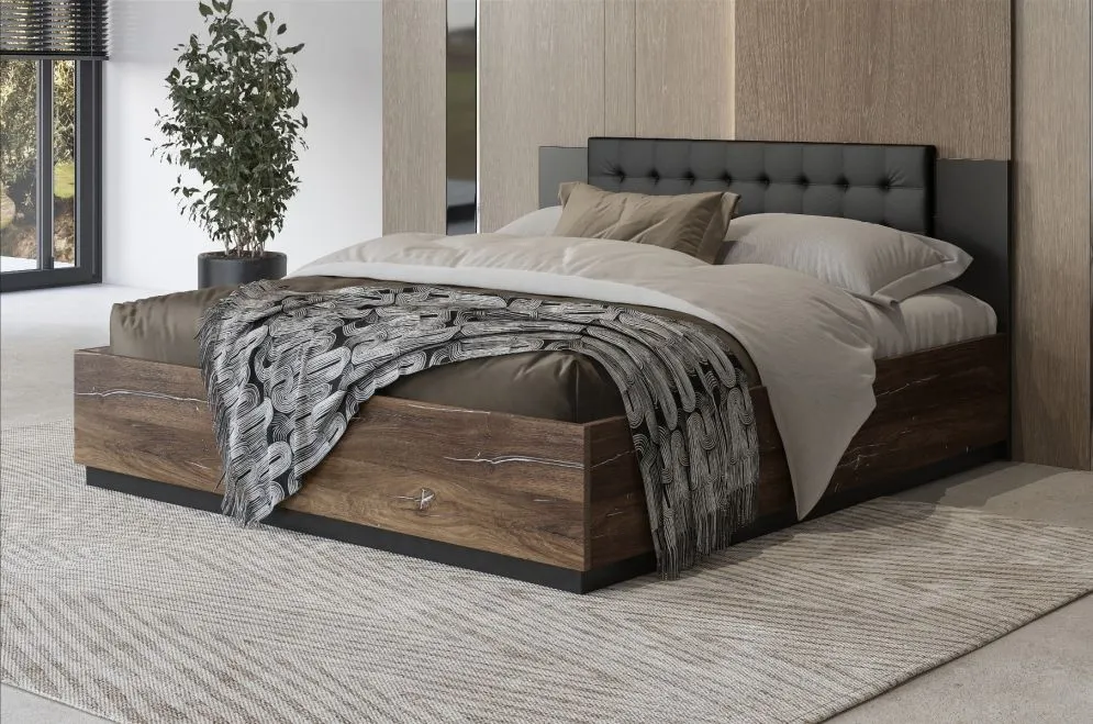 Łóżko SIGMA 160x200 dąb flagstaff srebrny/czarny mat z zagłówkiem I sklep meblowy MIRAT. styl LOFT, SKANDYNAWSKI