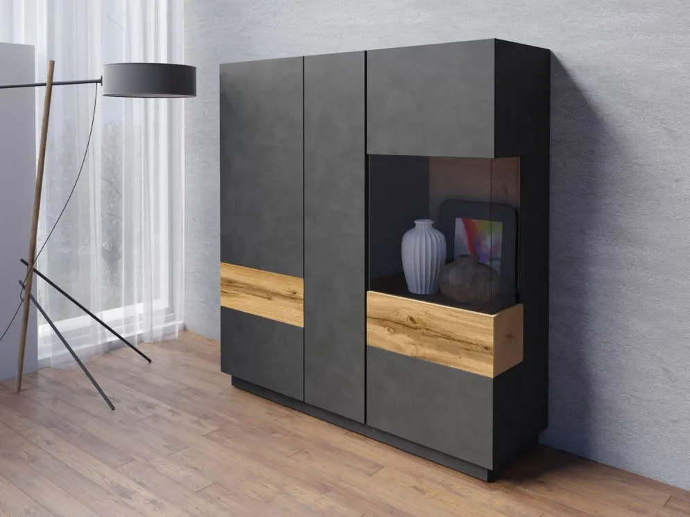 Witryna niska SILKE 3D 130cm matera/dąb wotan  I sklep meblowy MIRAT. styl SKANDYNAWSKI kolekcja SILKE