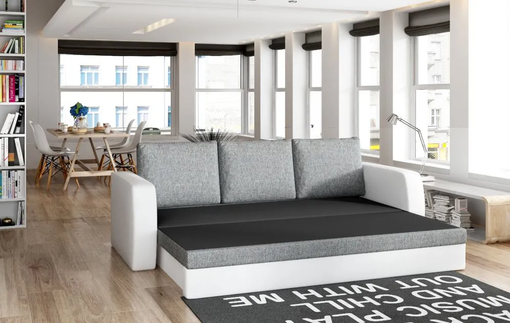 Sofa rozkładana z funkcją spania INVERSA szara/czarna trzyosobowa | MIRAT.