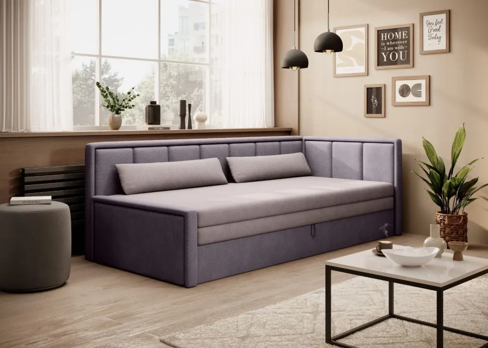 Welurowa sofa rozkładana z funkcją spania FULGEO fioletowa/różowa prawa I sklep meblowy MIRAT.