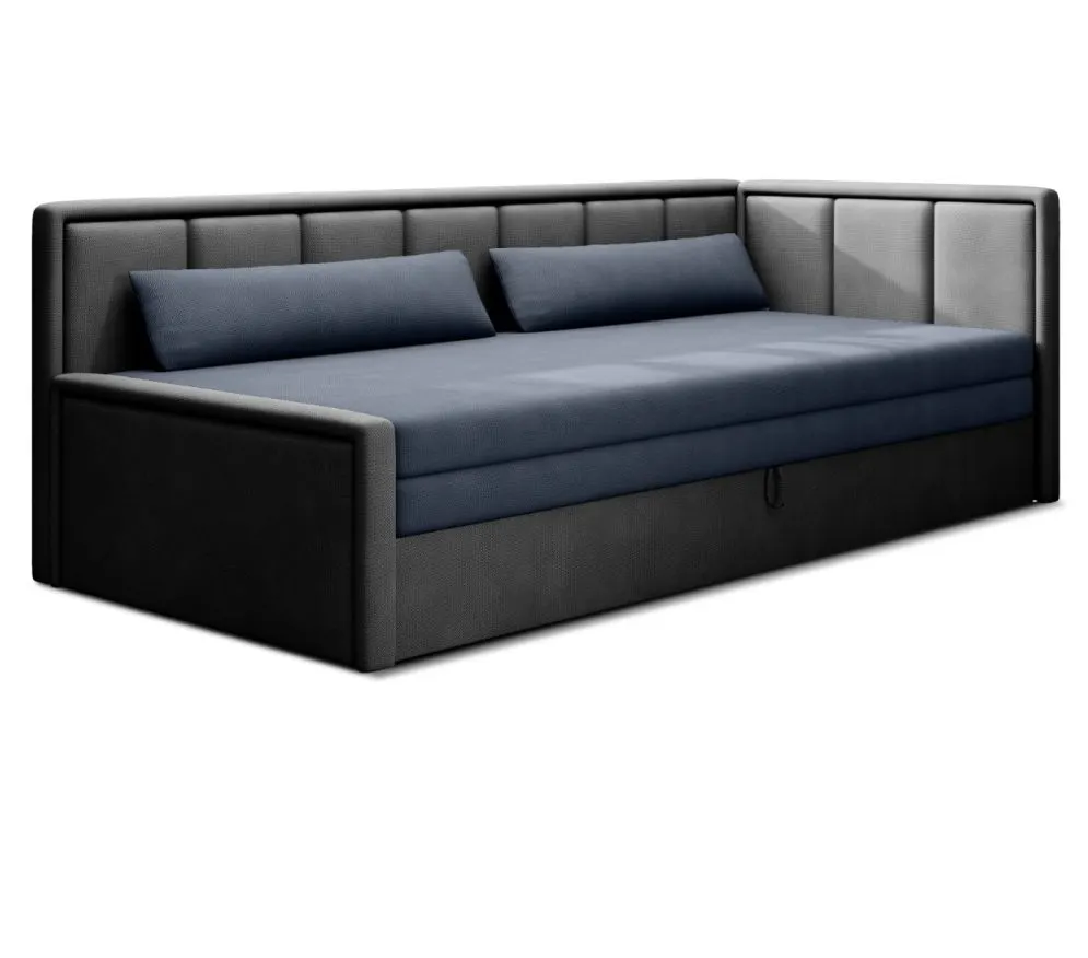 Welurowa sofa rozkładana z funkcją spania FULGEO szara/granatowa prawa I sklep meblowy MIRAT.