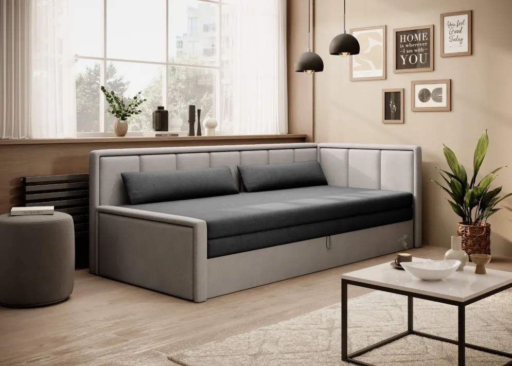 Komfortowa sofa rozkładana z funkcją spania FULGEO jasna szara/szara prawa I sklep meblowy MIRAT. kolekcja FULGEO
