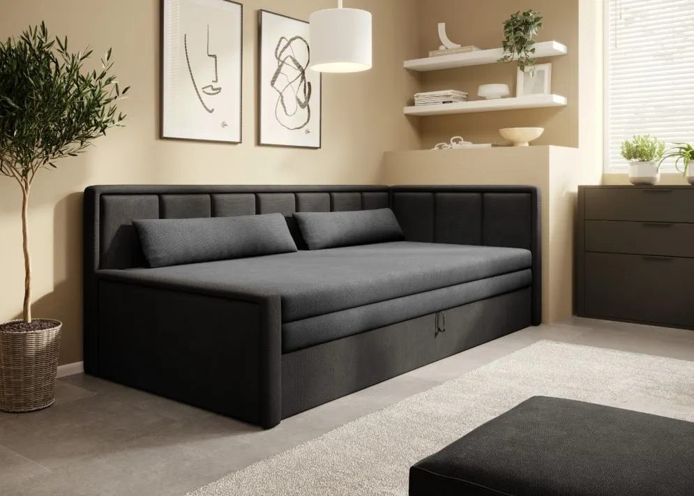 Elegancka sofa rozkładana z funkcją spania FULGEO czarna/szara prawa I sklep meblowy MIRAT.