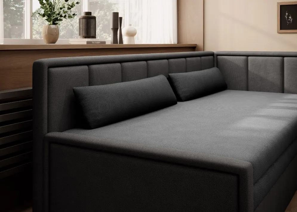 Elegancka sofa rozkładana z funkcją spania FULGEO czarna/szara prawa I sklep meblowy MIRAT.