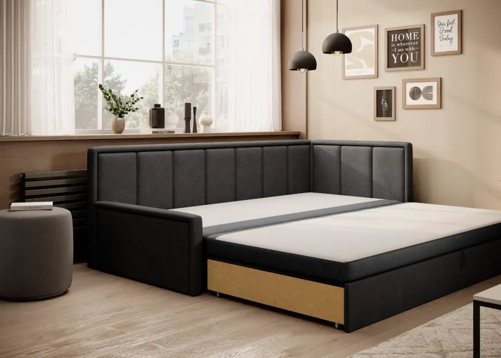 Elegancka sofa rozkładana z funkcją spania FULGEO czarna/szara prawa I sklep meblowy MIRAT.
