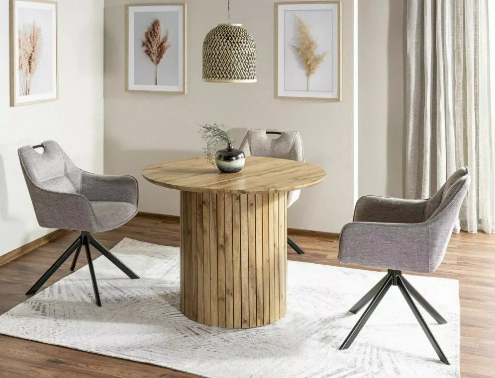Stół okrągły SOCRATES 100x100 dąb artisan z lamelkową nogą I sklep meblowy MIRAT. styl SKANDYNAWSKI