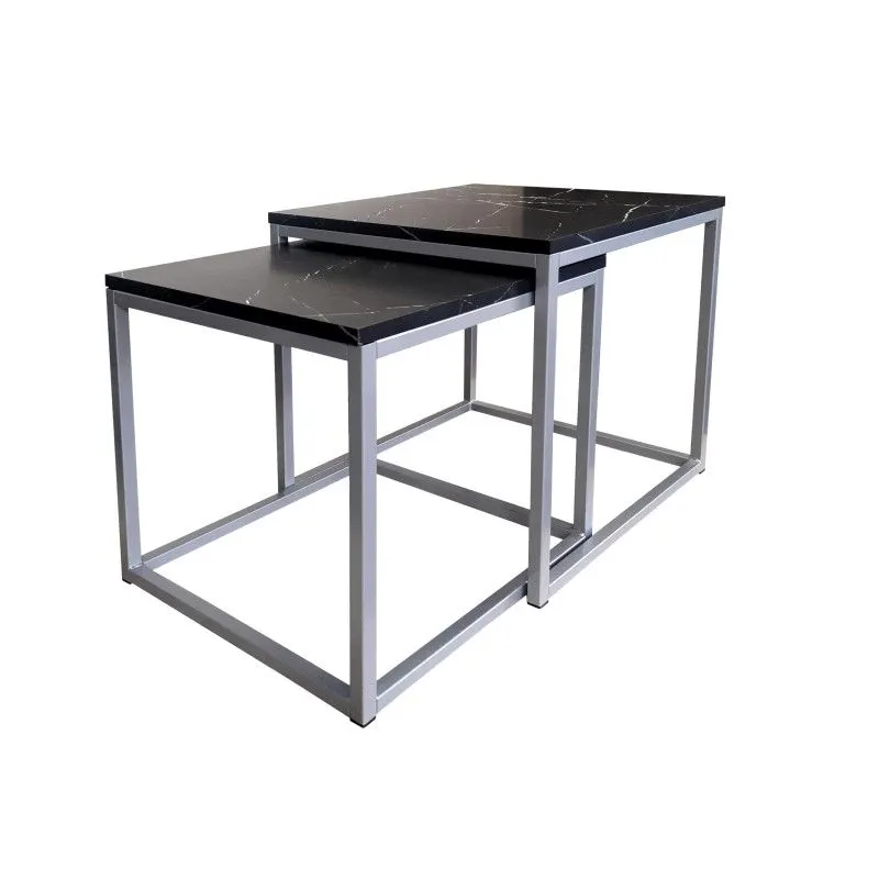 Stolik kawowy 2w1 CUBE marmur czarny/srebrny loftowy I sklep meblowy MIRAT. styl LOFT