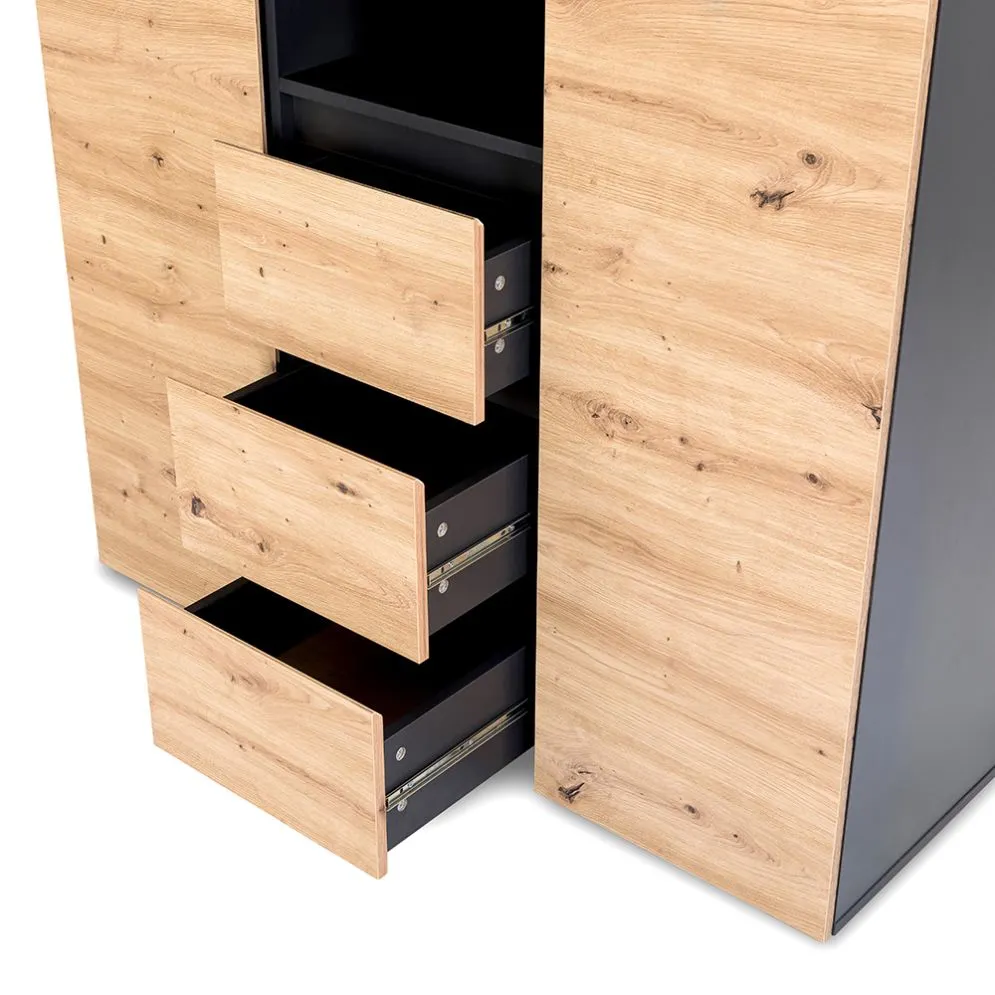 Szafa DALIA 120cm antracyt/dąb 3-segmentowa szeroka I sklep meblowy MIRAT. styl LOFT kolekcja DALIA