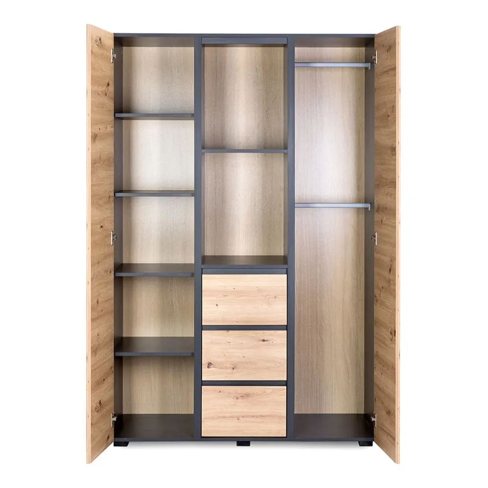 Szafa DALIA 120cm antracyt/dąb 3-segmentowa szeroka I sklep meblowy MIRAT. styl LOFT kolekcja DALIA