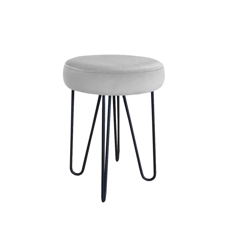 Taboret TORIN 2 MG VELVET jasnoszary na metalowych nogach | MIRAT.