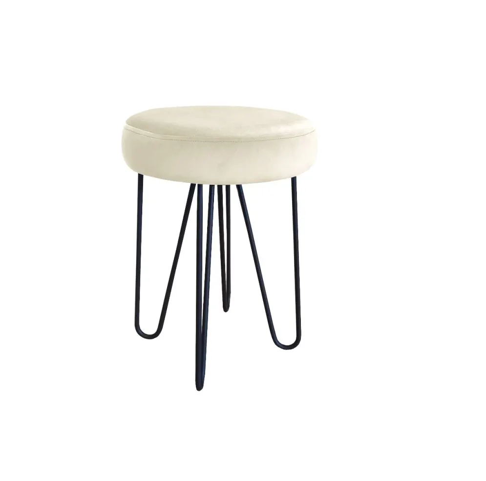 Taboret TORIN 2 MG VELVET ecru na metalowych nogach | MIRAT.