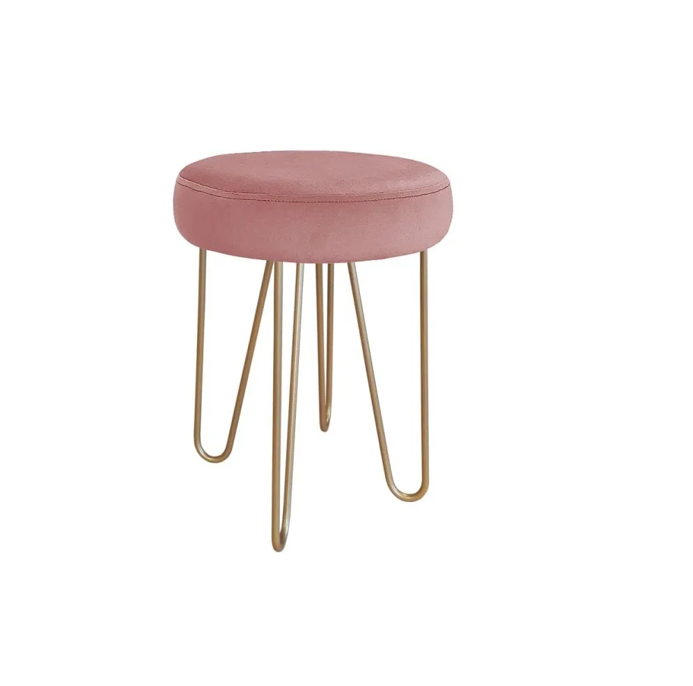 Taboret TORIN 2 MG VELVET różowy na metalowych nogach | MIRAT.
