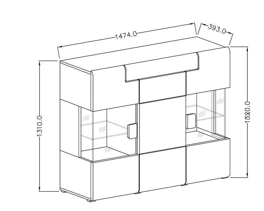 Komoda wysoka TOLEDO 3D1S 147 biała połysk HELVETIA | MIRAT. w stylu GLAMOUR kolekcja