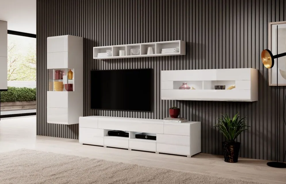 Szafka RTV TOLEDO 2D4S 208 biała połysk HELVETIA | MIRAT. w stylu GLAMOUR kolekcja