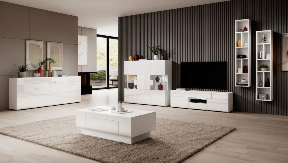 Komoda wysoka TOLEDO 2D 122 biała połysk HELVETIA | MIRAT. w stylu GLAMOUR kolekcja