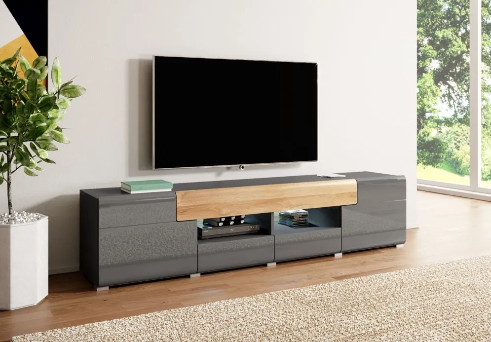 Szafka RTV TOLEDO 2D4S 208 antracyt połysk/dąb grandson HELVETIA | MIRAT. w stylu LOFT kolekcja