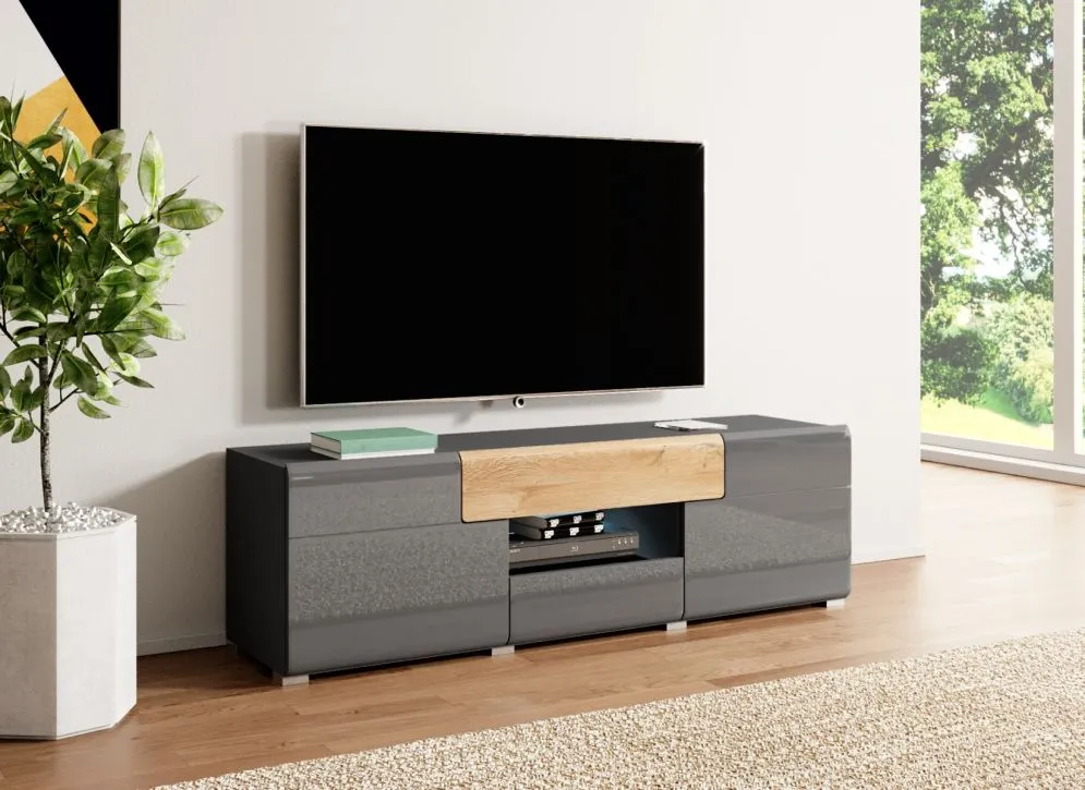 Szafka RTV TOLEDO 2D2S 159 antracyt połysk/dąb grandson HELVETIA | MIRAT. w stylu LOFT kolekcja