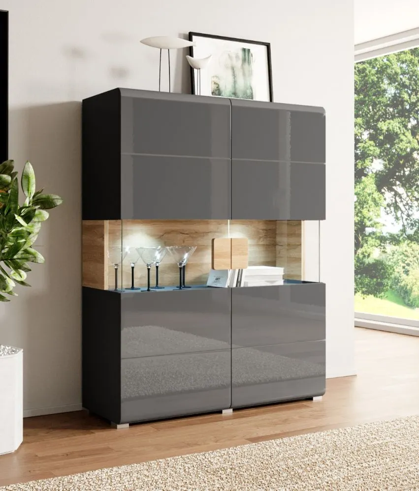 Komoda wysoka TOLEDO 2D 122 antracyt połysk/dąb grandson HELVETIA | MIRAT. w stylu LOFT kolekcja