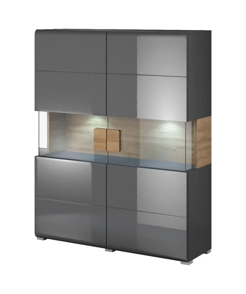 Komoda wysoka TOLEDO 2D 122 antracyt połysk/dąb grandson HELVETIA | MIRAT. w stylu LOFT kolekcja