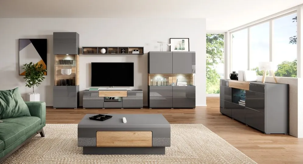 Komoda TOLEDO 3D1S antracyt połysk/dąb grandson HELVETIA | MIRAT. w stylu LOFT kolekcja