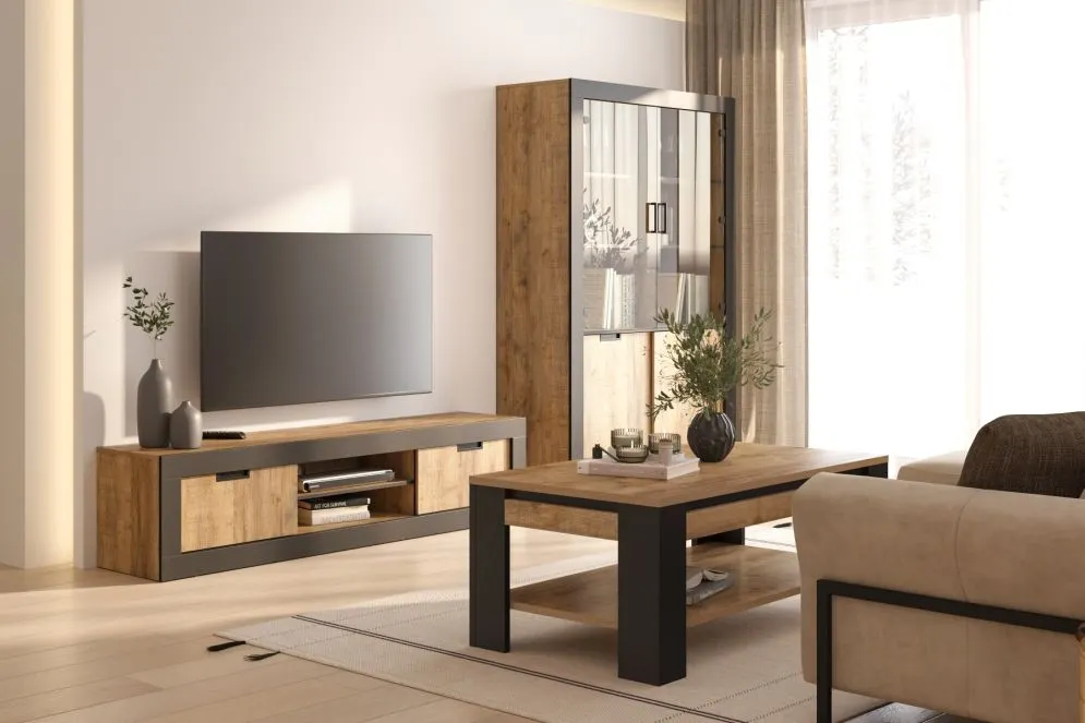 Szafka RTV DADES 2D 180cm dąb samdal/czarny mat stojąca I sklep meblowy MIRAT. styl LOFT