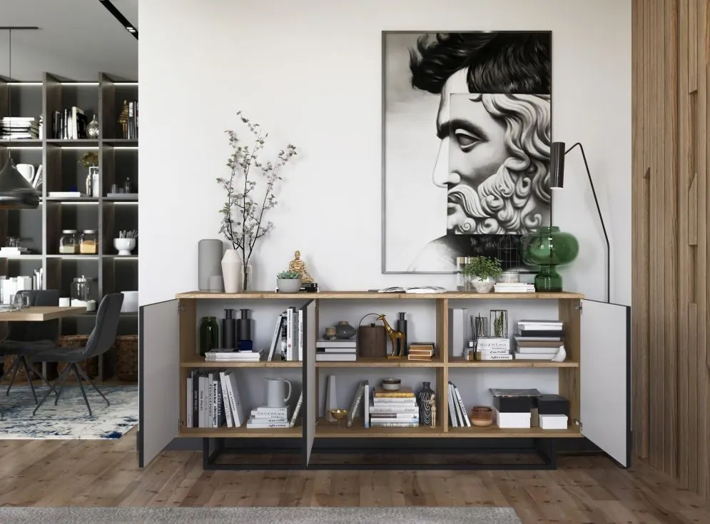 Komoda NILA 3D 168 dąb wotan/czarna mat w stylu loft | MIRAT. styl LOFT kolekcja NILA