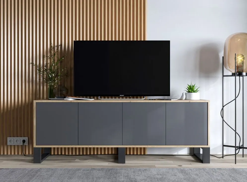 Szafka RTV NILA 8 dąb wotan/grafit mat loftowa I sklep meblowy MIRAT. styl LOFT kolekcja NILA