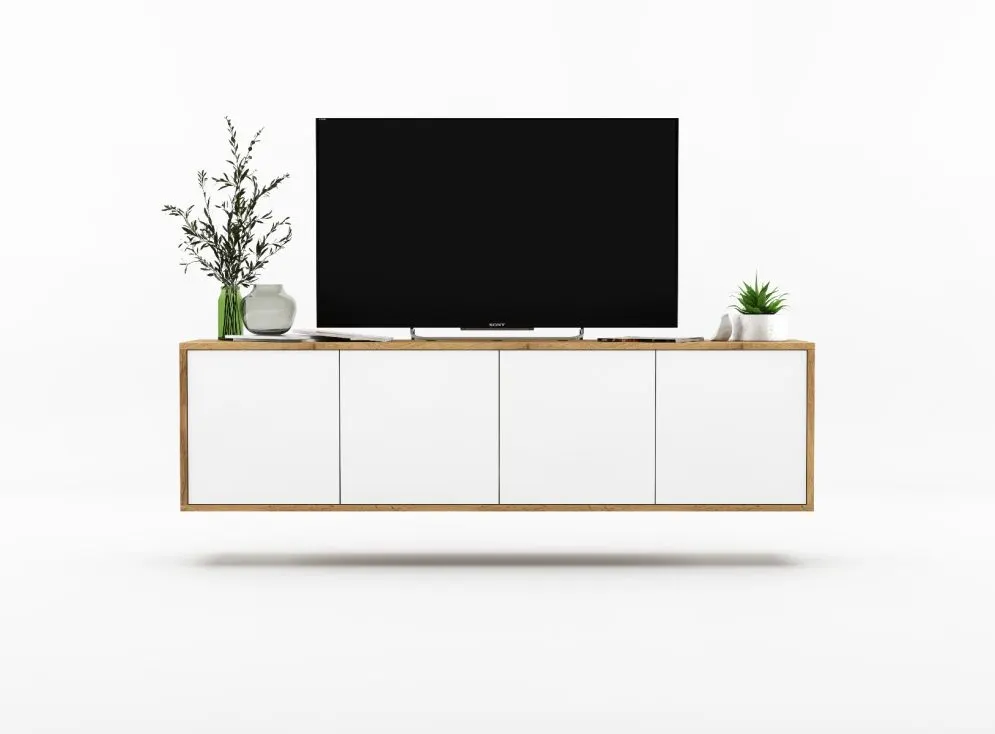 Szafka RTV NILA 4 150 dąb wotan/biała mat z półkami | MIRAT. styl LOFT kolekcja NILA