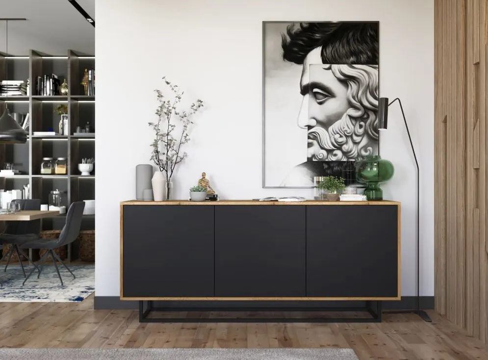 Komoda NILA 3D 168 dąb wotan/czarna mat w stylu loft | MIRAT. styl LOFT kolekcja NILA