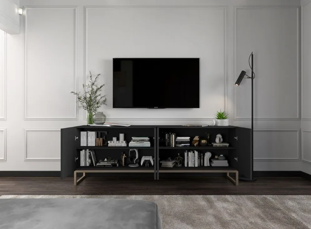 Szafka RTV TAL 150 czarna mat MEBLE LINDNER | MIRAT. w stylu GLAMOUR, LOFT kolekcja TAL
