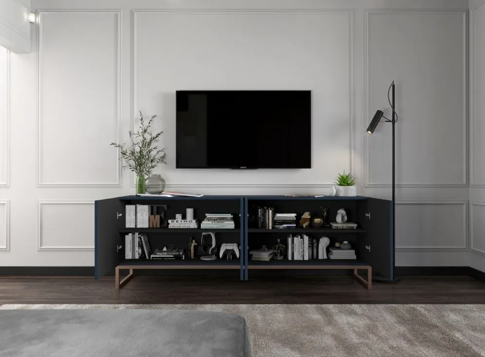 Szafka RTV TAL 150 granatowa mat MEBLE LINDNER | MIRAT. w stylu GLAMOUR, LOFT kolekcja TAL