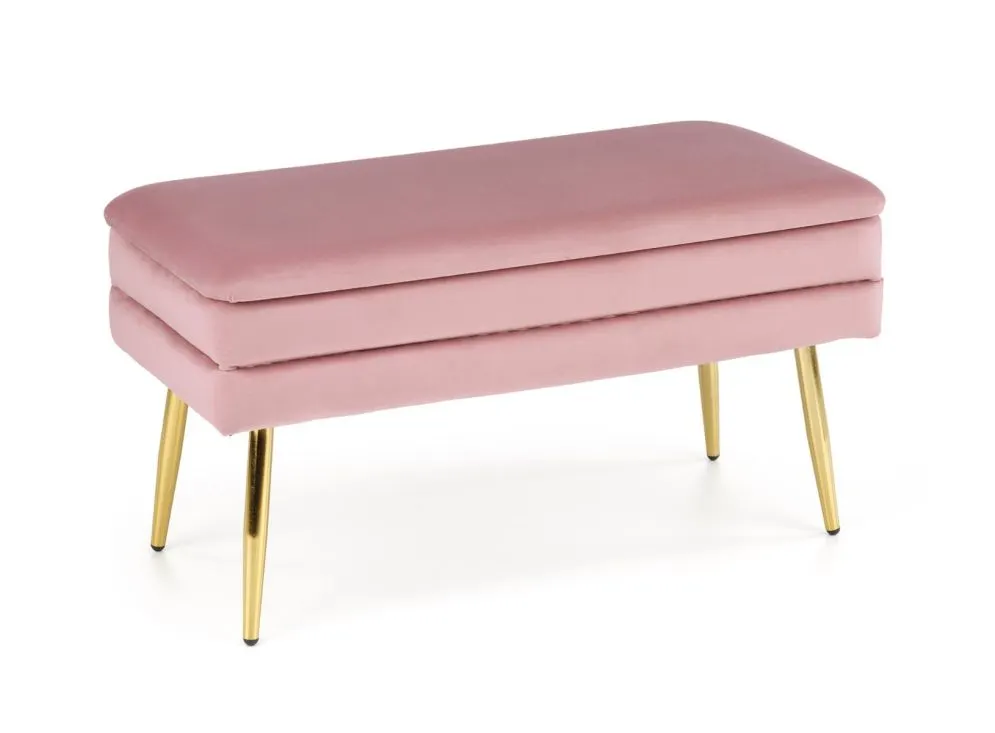 Ławka VELVA VELVET różowa ze złotymi nogami | MIRAT. styl GLAMOUR