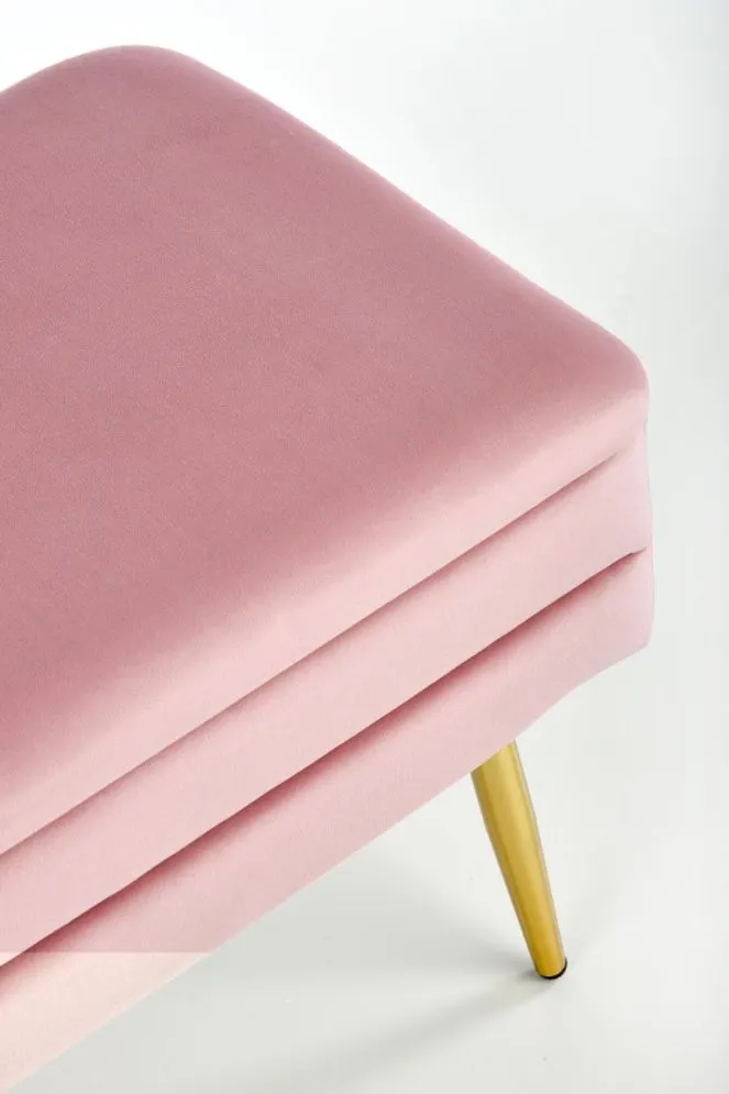 Ławka VELVA VELVET różowa ze złotymi nogami | MIRAT. styl GLAMOUR