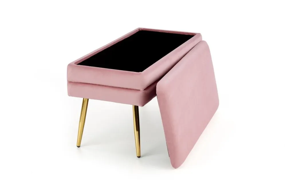 Ławka VELVA VELVET różowa ze złotymi nogami | MIRAT. styl GLAMOUR