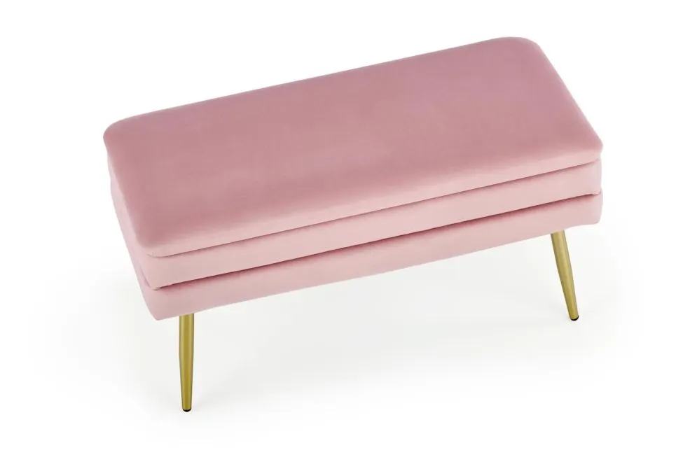 Ławka VELVA VELVET różowa ze złotymi nogami | MIRAT. styl GLAMOUR