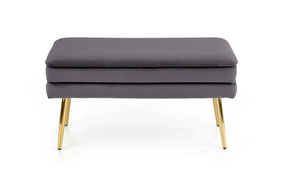 Ławka VELVA VELVET szara ze złotymi nogami | MIRAT. styl GLAMOUR