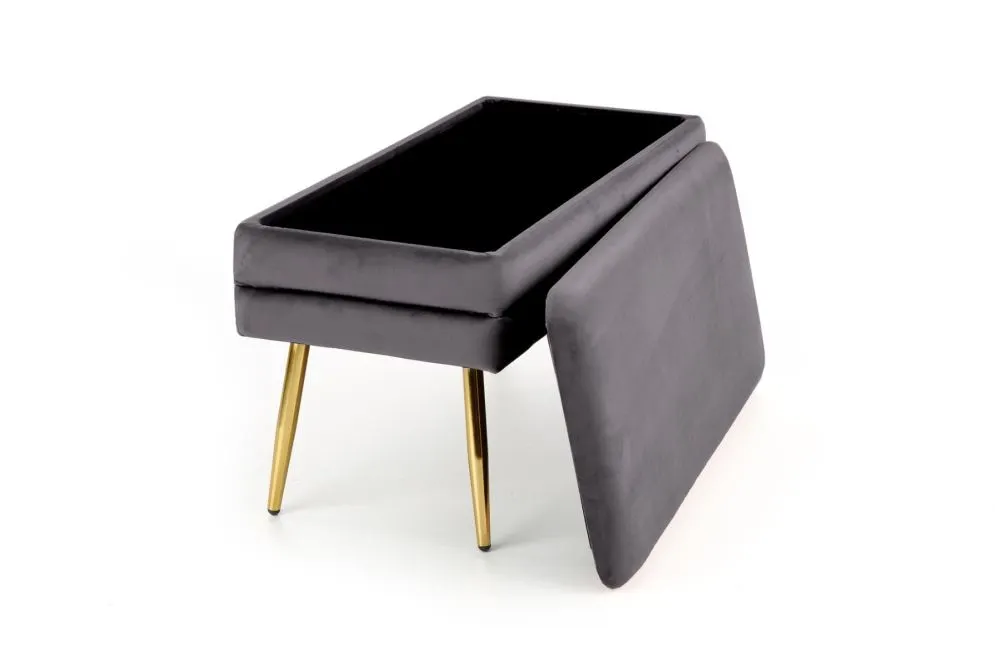Ławka VELVA VELVET szara ze złotymi nogami | MIRAT. styl GLAMOUR