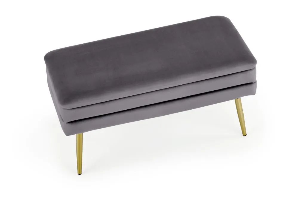 Ławka VELVA VELVET szara ze złotymi nogami | MIRAT. styl GLAMOUR