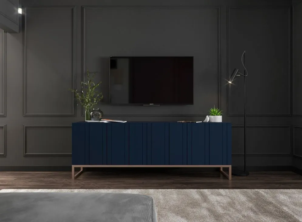 Szafka RTV TAL 150 granatowa mat MEBLE LINDNER | MIRAT. w stylu GLAMOUR, LOFT kolekcja TAL
