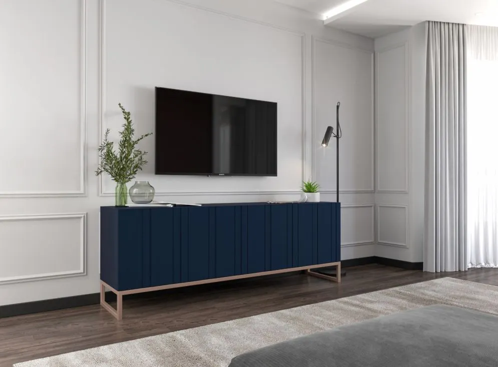 Szafka RTV TAL 150 granatowa mat MEBLE LINDNER | MIRAT. w stylu GLAMOUR, LOFT kolekcja TAL