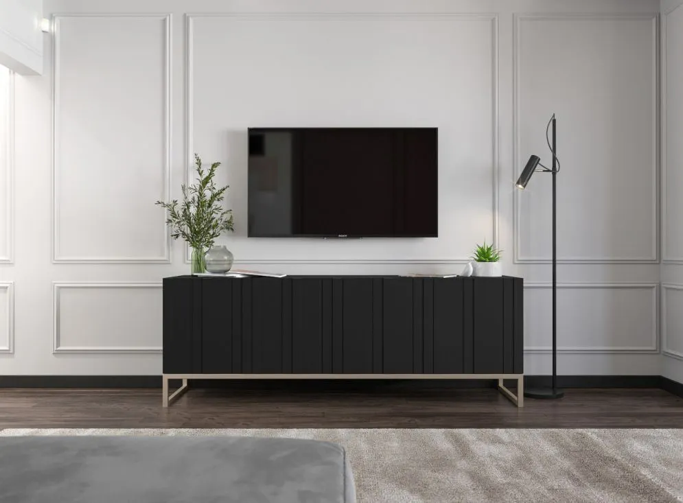 Szafka RTV TAL 150 czarna mat MEBLE LINDNER | MIRAT. w stylu GLAMOUR, LOFT kolekcja TAL
