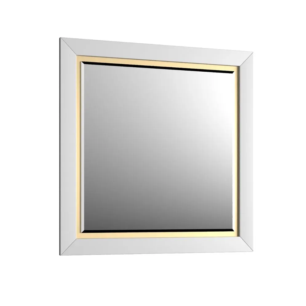 Lustro łazienkowe CHIC 80x80 cm w białej ramie ze złotym detalem | MIRAT kolekcja CHIC