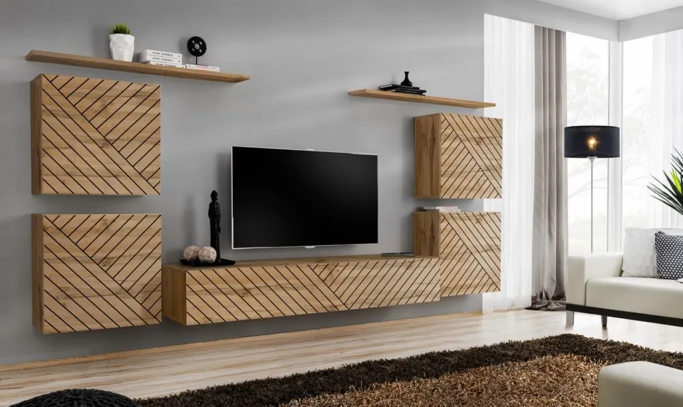 Meblościanka SWITCH LAMEL IV dąb wotan ryflowane fronty I sklep meblowy MIRAT. styl RYFLOWANY