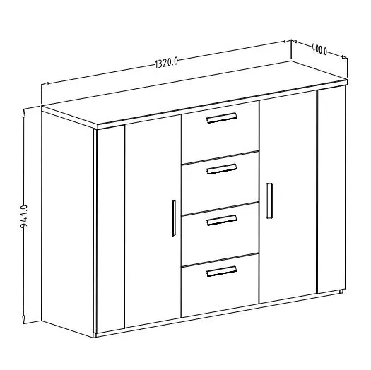 Komoda SIGMA 2D4S 132cm dąb flagstaff srebrny/czarny mat z szufladami I sklep meblowy MIRAT. styl LOFT