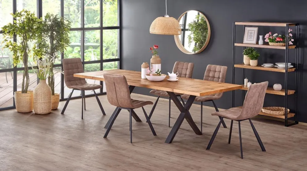 Stół XAVIER 160(250)x90 jasny dąb/czarny rozkładany z naturalnym drewnem | MIRAT. w stylu LOFT kolekcja